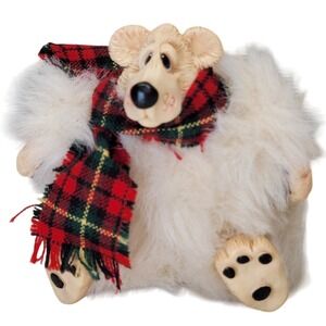 Avalanche Russ Berrie Polar‎ Bear Plush Scarf Christmas Snowball Snow Puff Dog